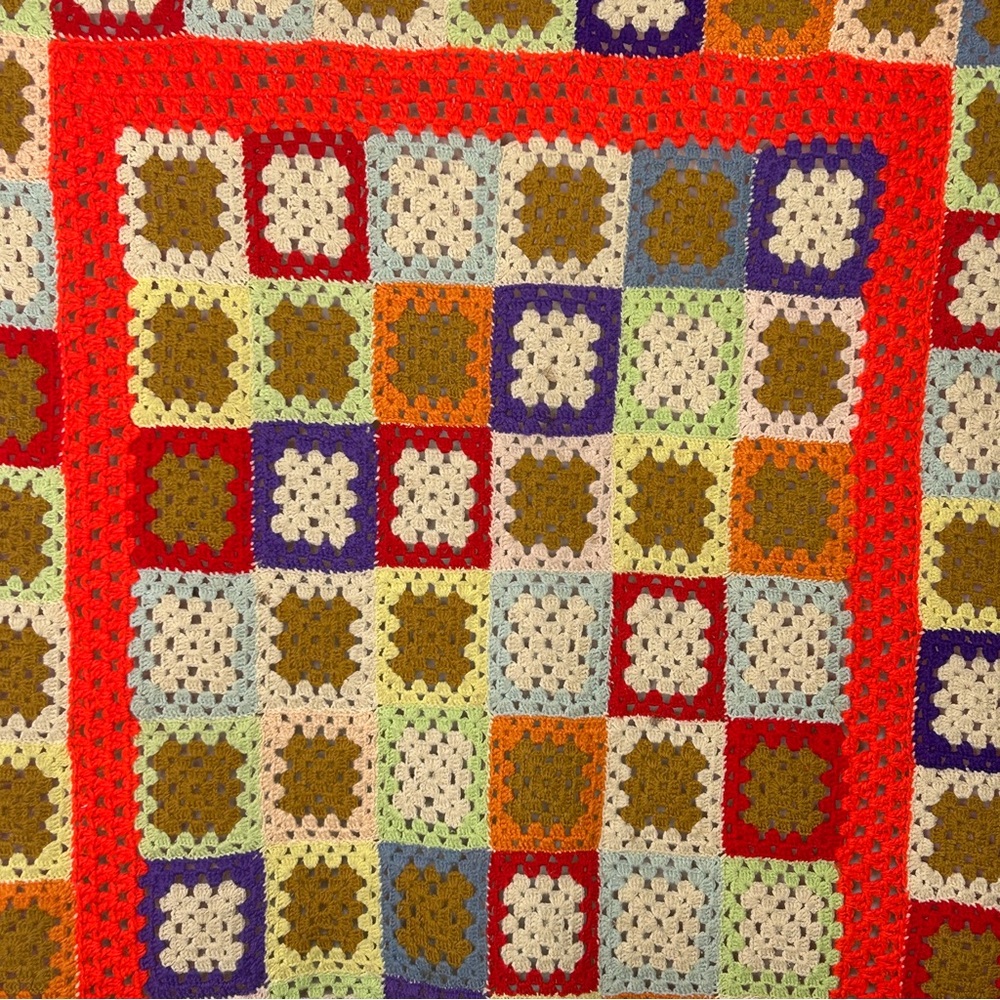 Vintage Colorful Granny Square Crochet Afghan Throw Blanket Multicolor 67 x 42